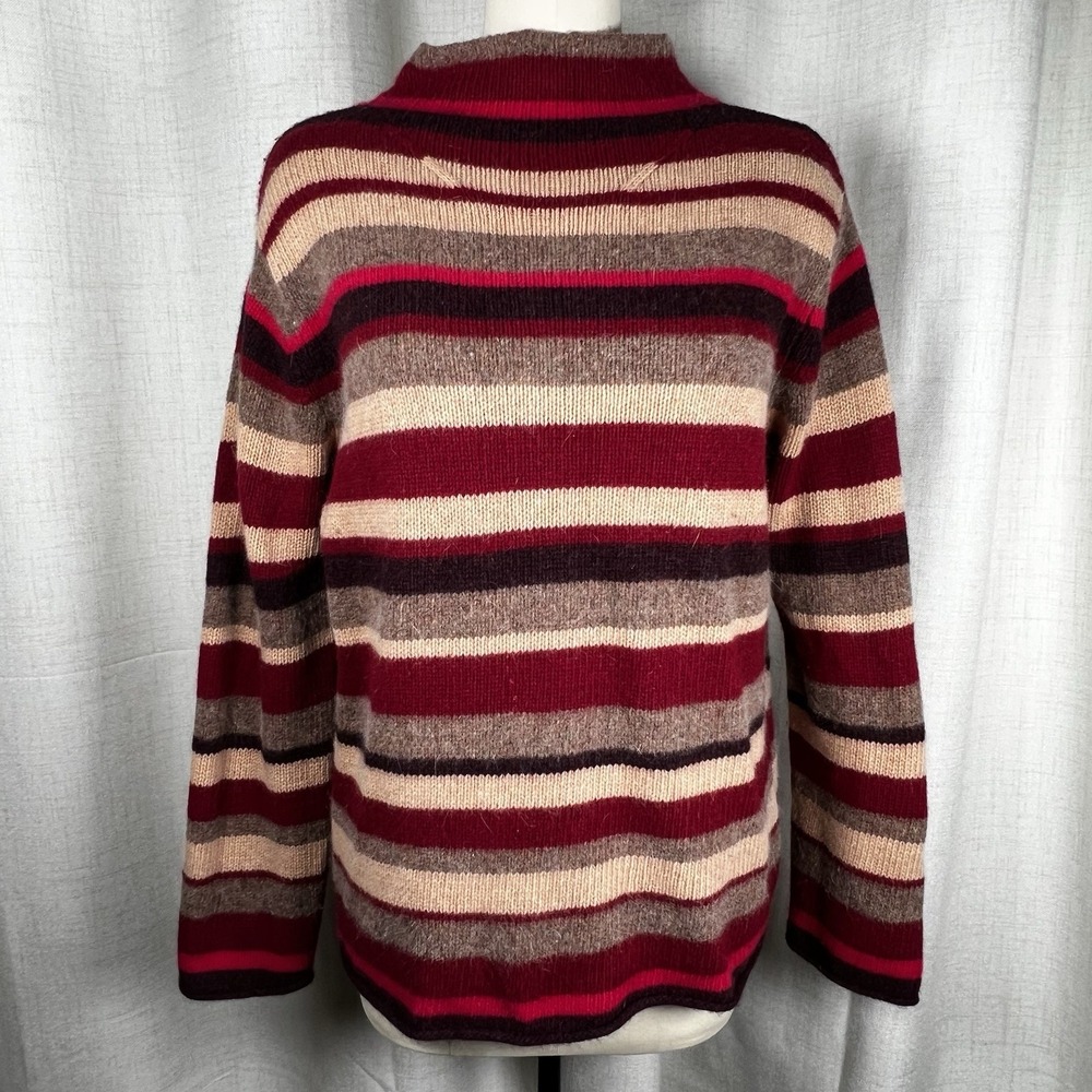 Vintage Deane & White Women's Large Wool Rabbit Fur Blend Striped Sweater Red